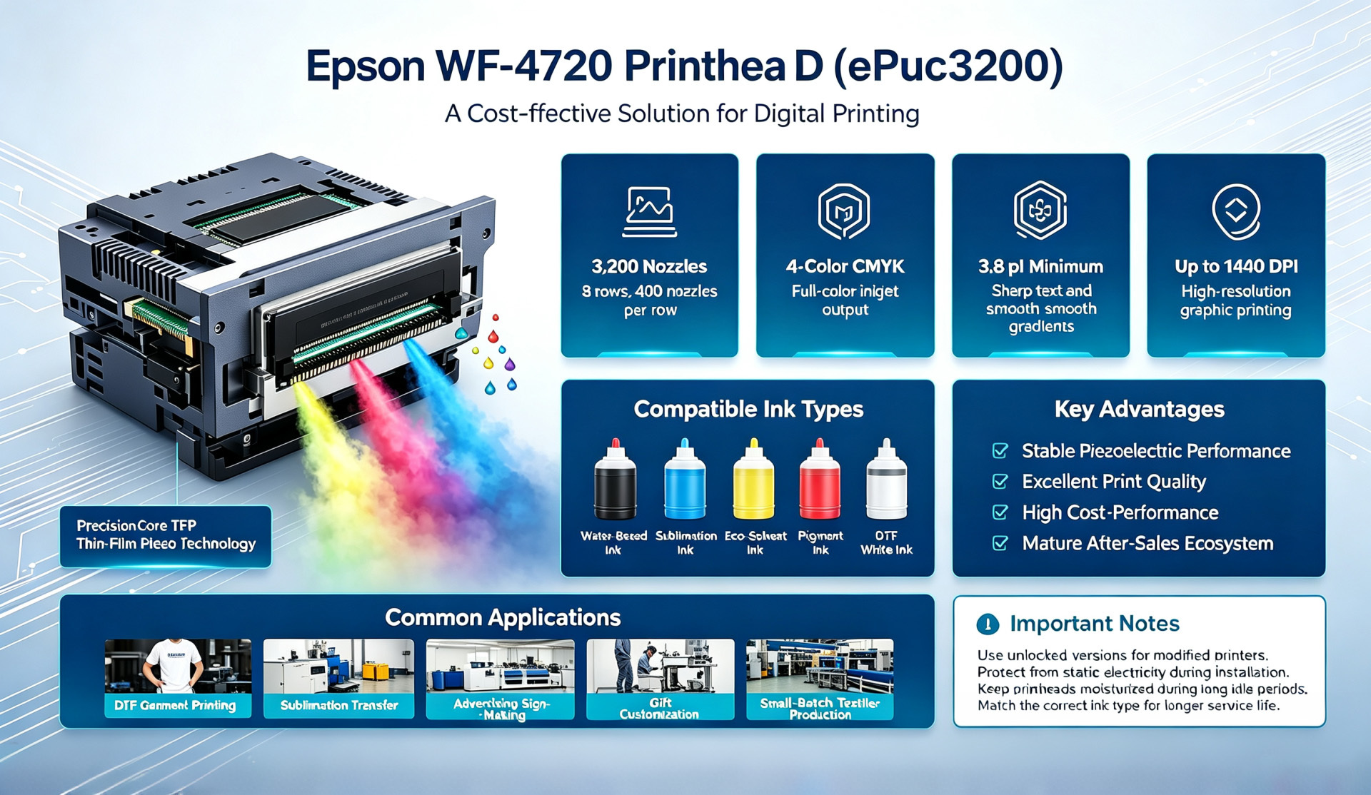 Последние блоги о компании Epson WF-4720 Printhead EPS3200 | PrecisionCore TFP Print Head for DTF & Sublimation Printing